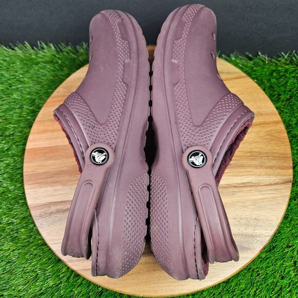 Crocs Classic Fuzz Lined Clog Shoes Mens Size 8 Womens 10 Maroon Fleece Slip On - Picture 9 of 12